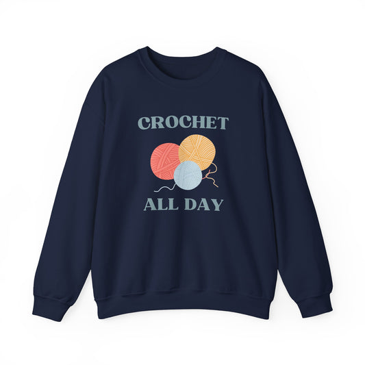 Crochet All Day Sweatshirt – Crochet Lover Pullover with Yarn Graphic