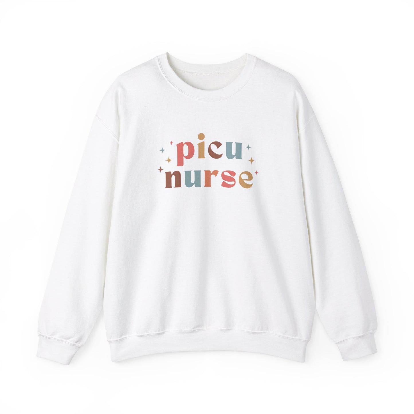 PICU Nurse Sweatshirt with Colorful Lettering