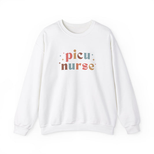 PICU Nurse Sweatshirt with Colorful Lettering