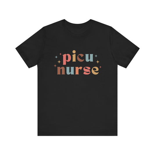 PICU Nurse T-shirt with Colorful Decoration