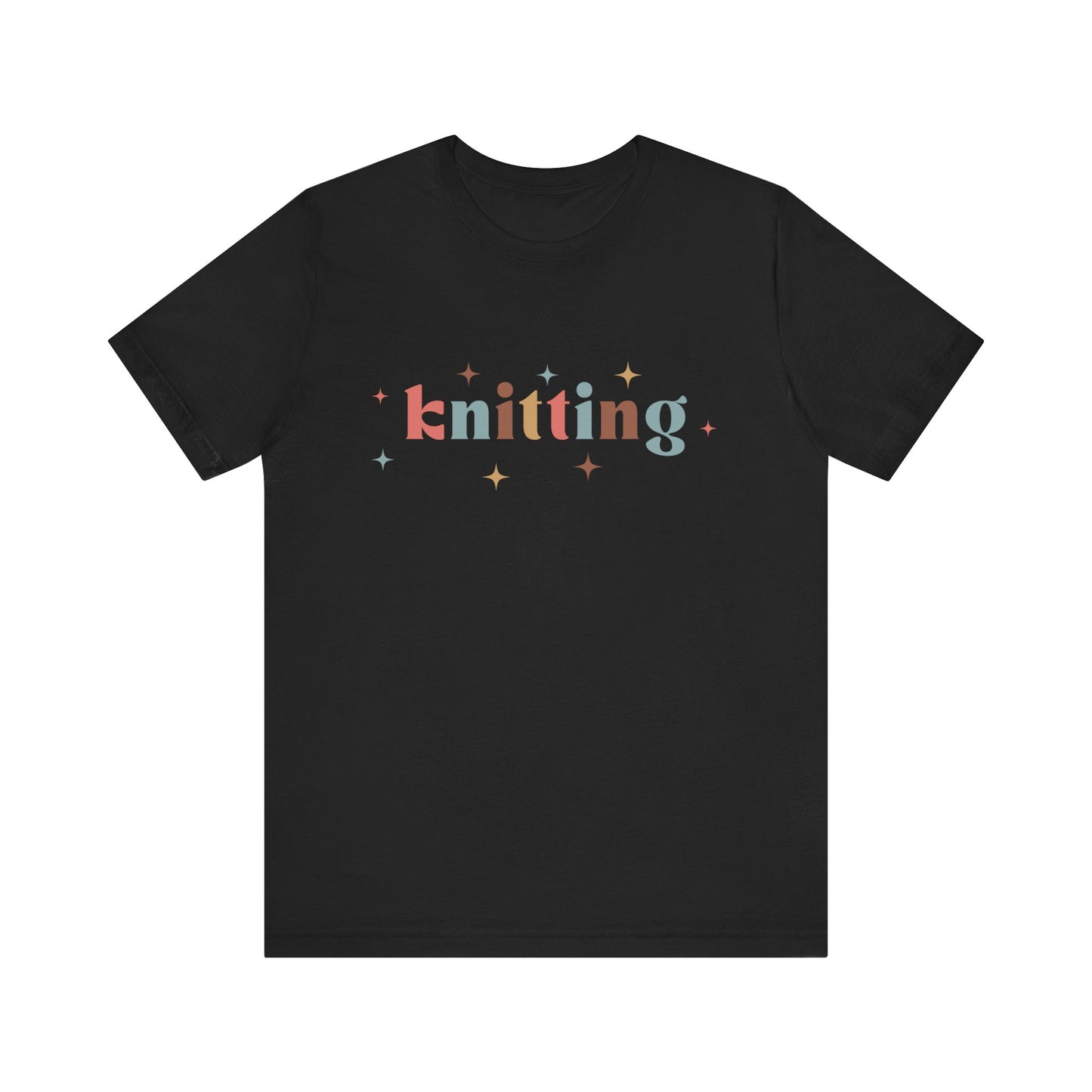 Knitting with Colorful Letters and Starts T-Shirt