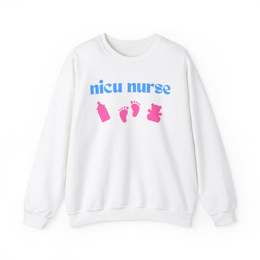 NICU Nurse Sweatshirt with Bottle, Baby Feet, and Teddy Bear Icons