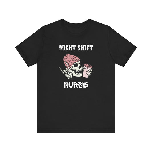 Night Shift Nurse T-Shirt with Skull and Coffee