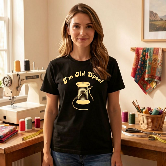 I’m Old Spool T-Shirt – Funny Sewing Pun Shirt with Spool Graphic