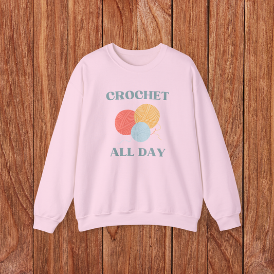Crochet All Day Sweatshirt – Crochet Lover Pullover with Yarn Graphic