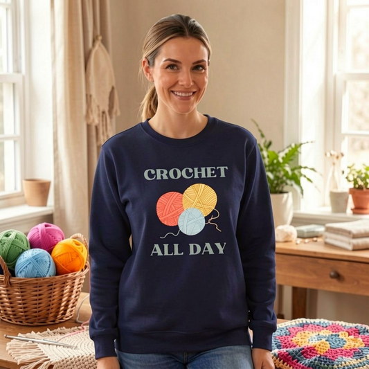 Crochet All Day Sweatshirt – Crochet Lover Pullover with Yarn Graphic