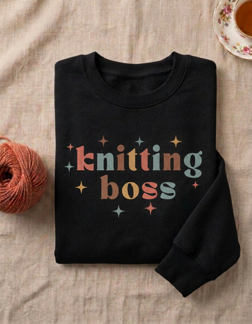 folded knitting boss black sweatshirt