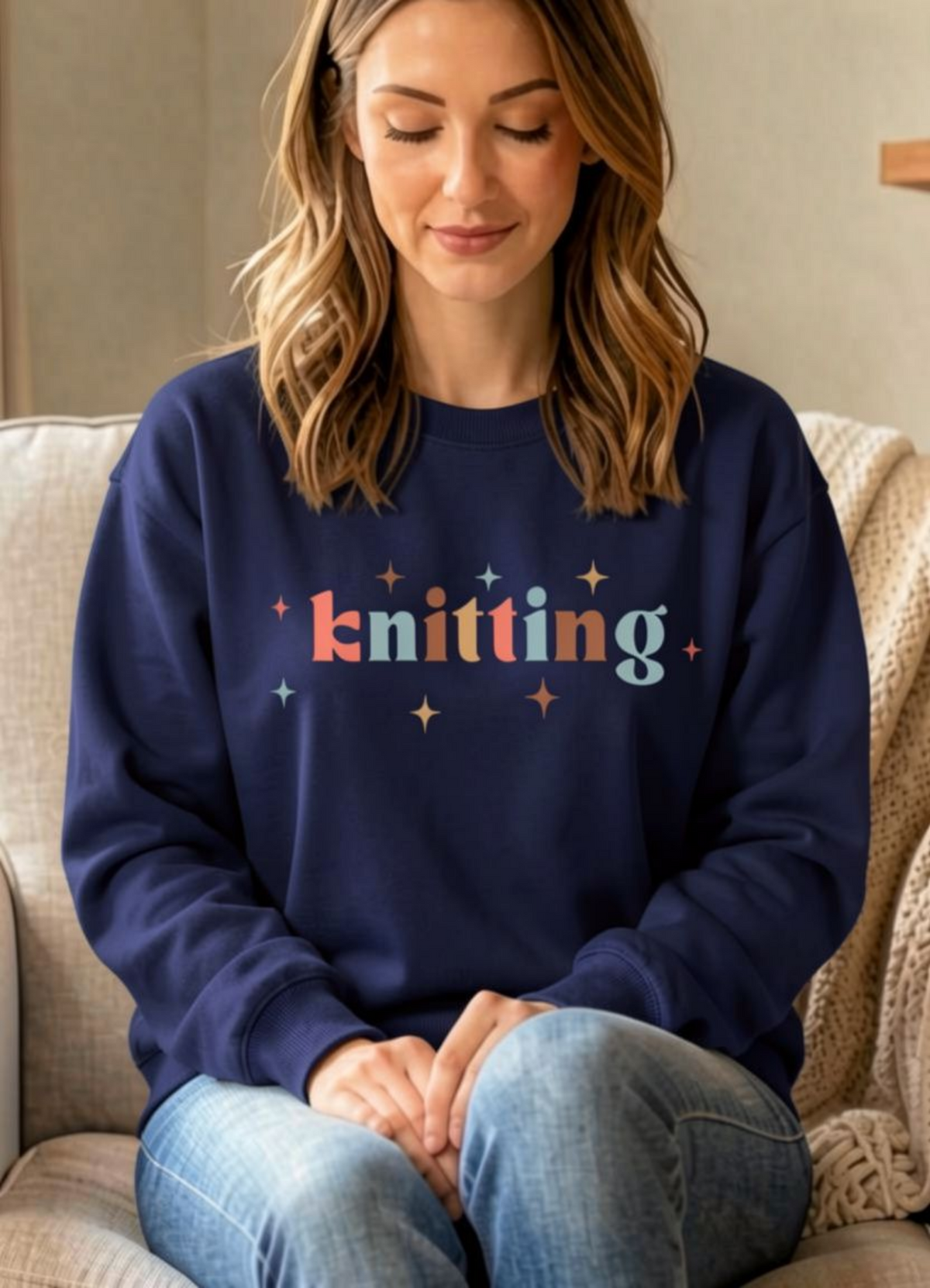 Knitting Sweatshirt – Cute Colorful Knit Lover Pullover with Stars