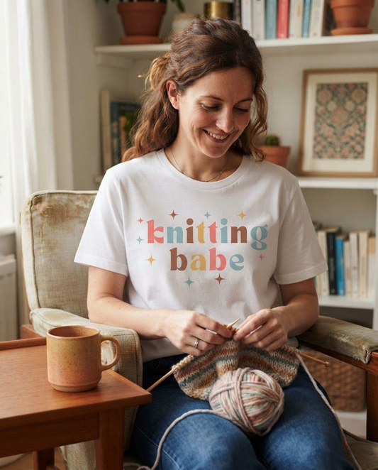 Knitting Babe T-Shirt – Cute Colorful Knitter Shirt with Stars